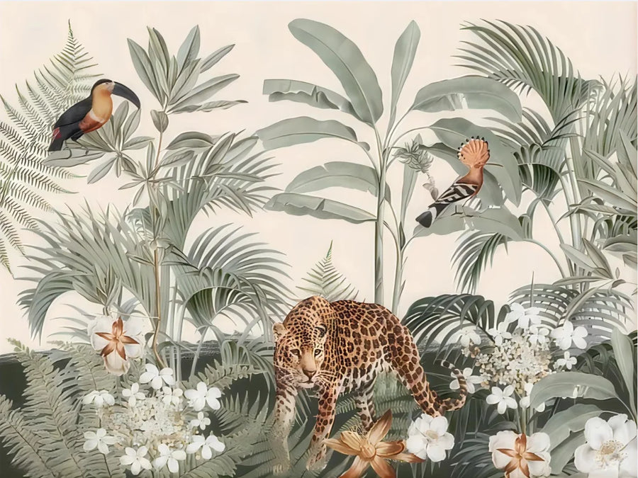Papier peint panoramique Savane tropicale, guépard et girafe