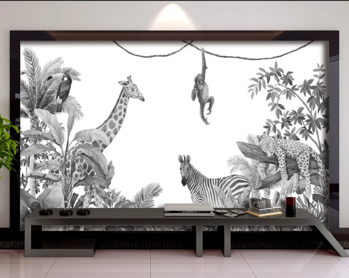 Rainforest with Zebra and Elephant