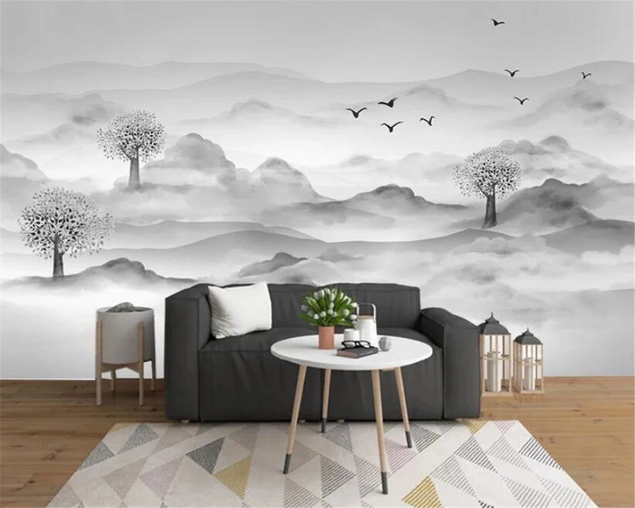 Black and White Ink Snowy Mountains, photo 4