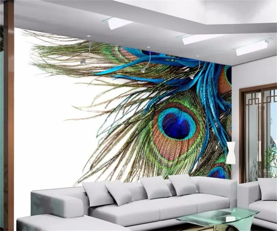 Peacock Feathers on Blue and White Marble, photo 5