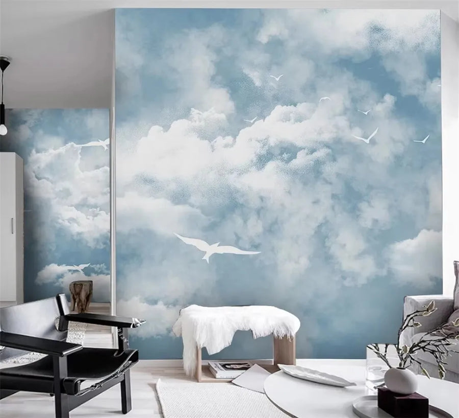 Papier peint panoramique Ciel méditerranéen et mouettes
