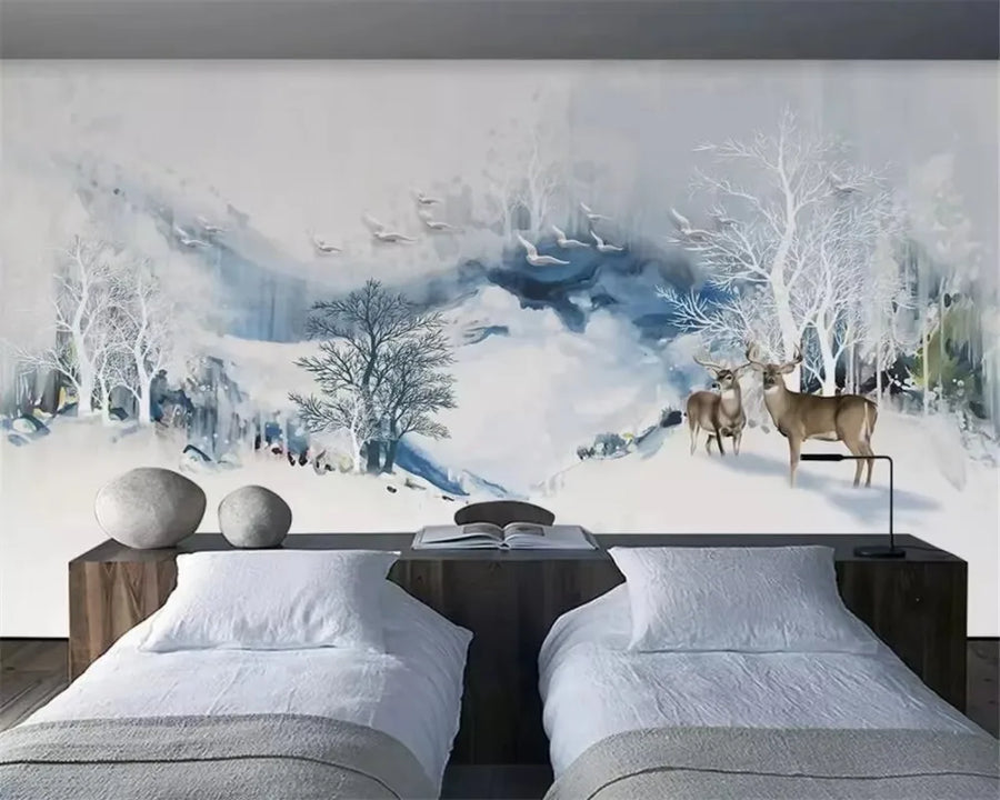 Ink Plum Tree, Elk and Birds, photo 4