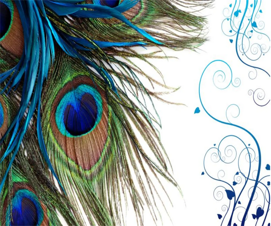 Peacock Feathers on Blue and White Marble, photo 4