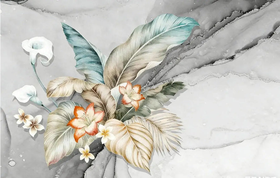 Tropical Leaves and Feathers on Marble, photo 7
