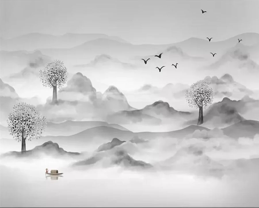 Black and White Ink Snowy Mountains, photo 11