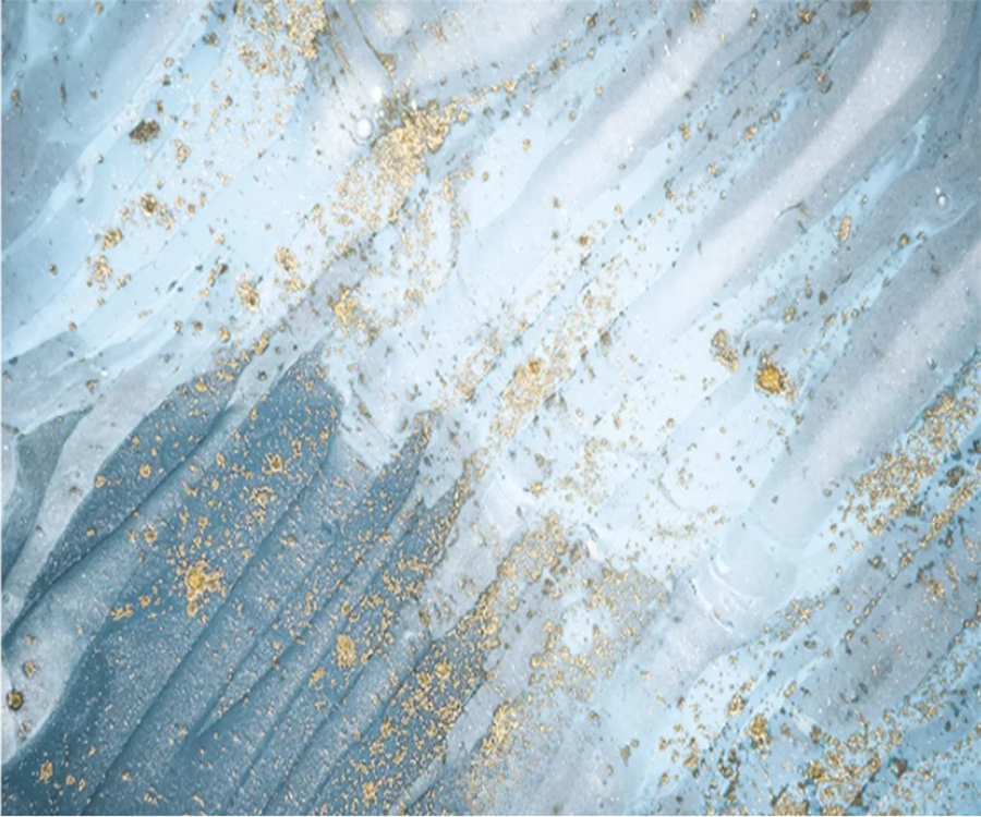 Papier peint panoramique Marbre bleu abstrait et feuille d'or