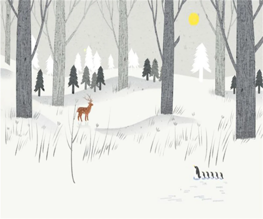 Papier peint panoramique Animaux de la forêt enneigée