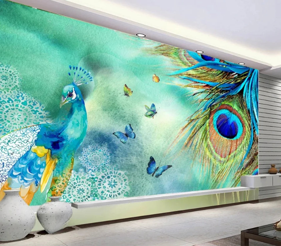 Peacock Feathers on Blue and White Marble, photo 7